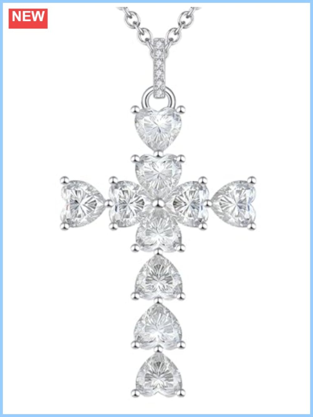 925 Sterling Silver Moissanite Cross Pendant Necklace D Color VVS1 Religious